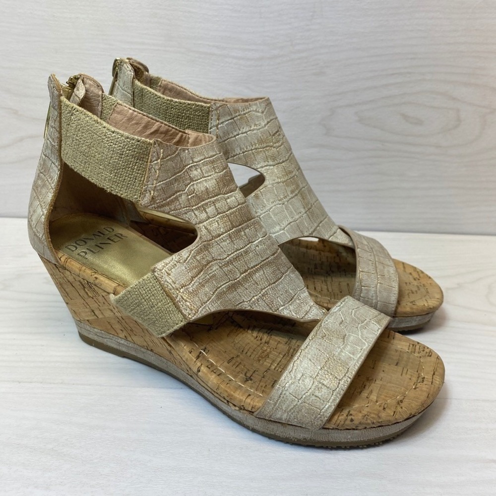 Donald Pliner Womens 7M Maraa Wedge Sandals Leather Cork Heel Zip Shoes